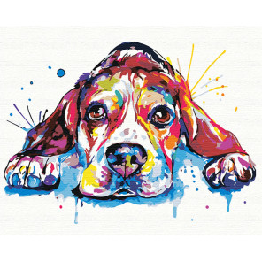  Веселый радужный щенок 100х125 см Раскраска картина по номерам на холсте с неоновыми красками AAAA-RS076-100x125