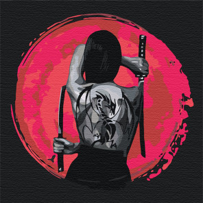  Девушка с татуировкой дракона/ Катана 100х100 см Раскраска картина по номерам на холсте с неоновыми красками AAAA-RS063-100x100