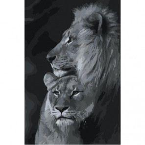 Лев и львица черно-белые Раскраска картина по номерам на холсте