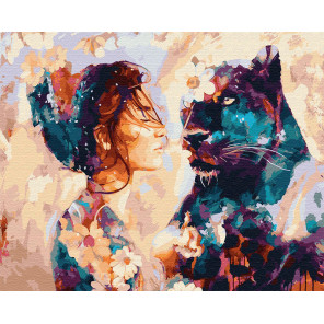  Девушка и пантера Раскраска картина по номерам на холсте GX22875