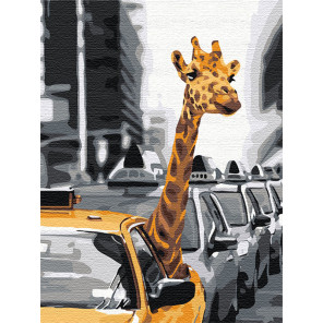 Пример в интерьере Жираф в большом городе 60х80 см Раскраска картина по номерам на холсте AAAA-RS053-60x80