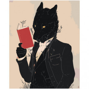 Волк в костюме с книгой Раскраска картина по номерам на холсте