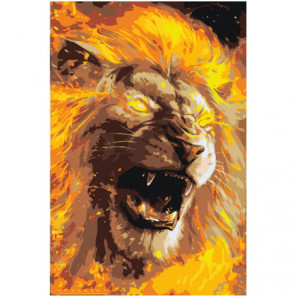 Рычащий огненный лев 100х150 Раскраска картина по номерам на холсте