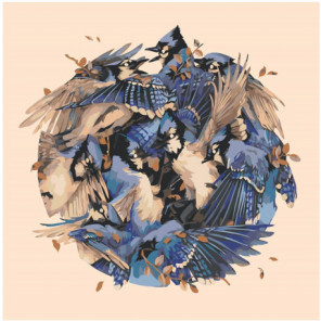 Синие птицы фэнтези 100х100 Раскраска картина по номерам на холсте