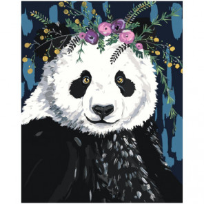 Панда с цветами 80х100 Раскраска картина по номерам на холсте