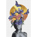 Африканка, луна и бабочки Раскраска картина по номерам на холсте с металлической краской