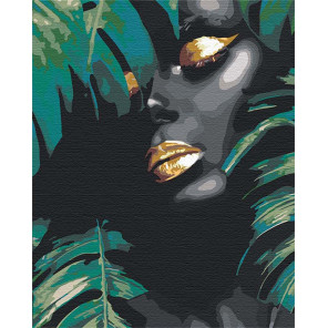  Африканка и листья 100х125 см Раскраска картина по номерам на холсте с металлической краской AAAA-RS107-100x125