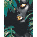 Африканка и листья 100х125 см Раскраска картина по номерам на холсте с металлической краской