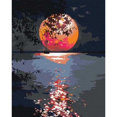  Лунная дорожка / Полная луна Раскраска картина по номерам на холсте с неоновыми красками AAAA-RS108