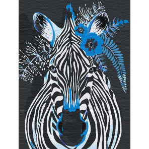  Зебра с синими цветами 60х80 см Раскраска картина по номерам на холсте AAAA-RS126-60x80