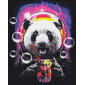 Панда в космосе с коктейлем 80х100 см Раскраска картина по номерам на холсте с неоновыми красками