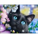 Черный кот в цветах Алмазная вышивка мозаика Алмазная живопись