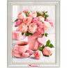 Пример оформления в рамке Букет розовое чаепитие Алмазная вышивка мозаика АЖ-1883