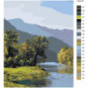 Пейзаж река в горах Раскраска картина по номерам на холсте