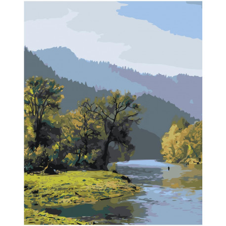 Пейзаж река в горах 100х125 Раскраска картина по номерам на холсте