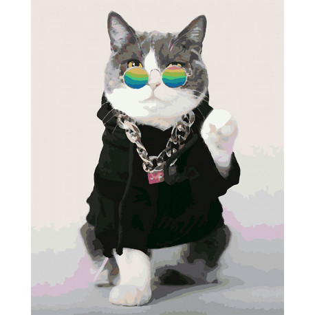 Модный кот Раскраска картина по номерам на холсте U8076