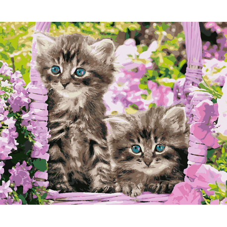  Котята в корзинке Раскраска картина по номерам на холсте U8037