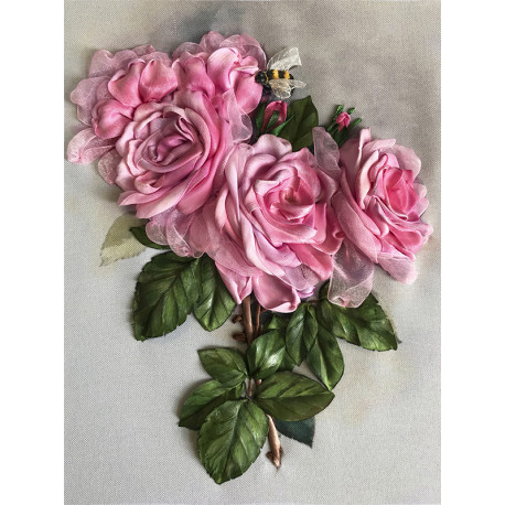  Ветка с розами Набор для вышивки лентами Многоцветница МЛ(Н)-4004