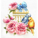 Волнистые попугайчики Набор для вышивания счетным крестом и лентами Многоцветница