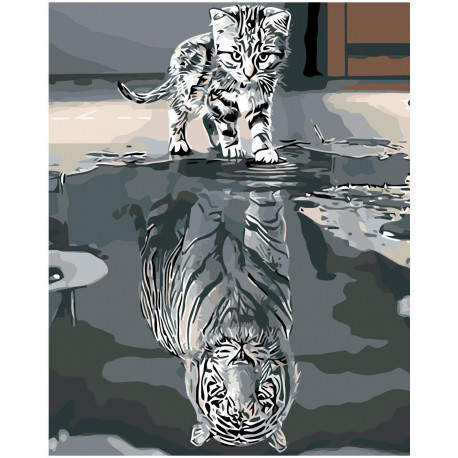 Котенок в отражении тигр 100х125 Раскраска картина по номерам на холсте
