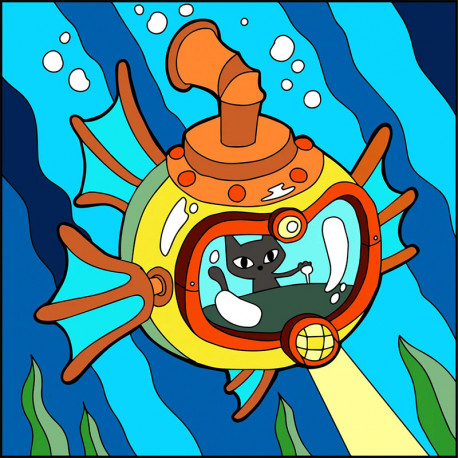  Кот-подводник Раскраска картина по номерам UE036