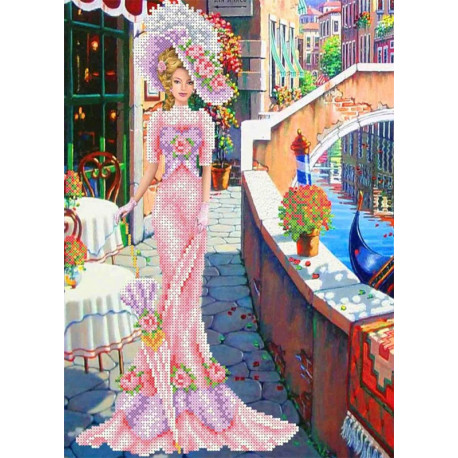  Дама в розовом Канва с рисунком для вышивки бисером Каролинка ТКБЛ 3014 1