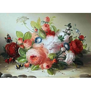  Шмель и розы Ткань для вышивки лентами Каролинка КЛ-3049