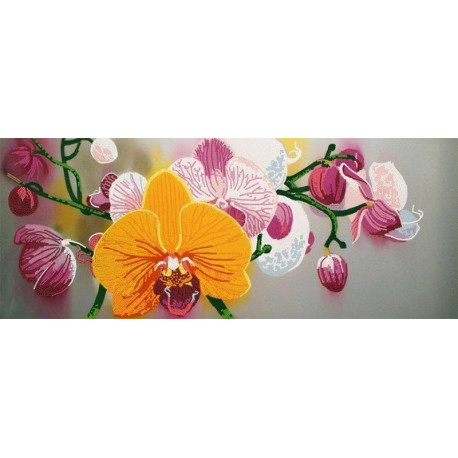  Нежные орхидеи Ткань с рисунком для вышивки бисером Конек 8496