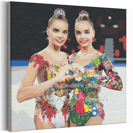  Арина и Дина Аверины / Художественная гимнастика 80х80 см Раскраска картина по номерам на холсте с неоновыми красками AAAA-RS31