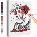 Манэки нэко / Кошка манеки талисман удачи Раскраска картина по номерам на холсте