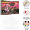Пример картины и схема Велосипед и тюльпаны / Цветы Раскраска картина по номерам на холсте с неоновой краской AAAA-RS183