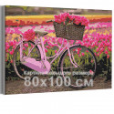Велосипед и тюльпаны / Цветы 80х100 см Раскраска картина по номерам на холсте с неоновой краской