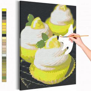 Пример картины и схема Десерт с долькой лимона / Еда / Сладости Раскраска картина по номерам на холсте с неоновой краской AAAA-