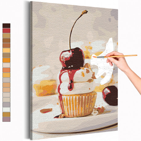  Кекс с вишенкой / Десерт / Еда Раскраска картина по номерам на холсте AAAA-RS153