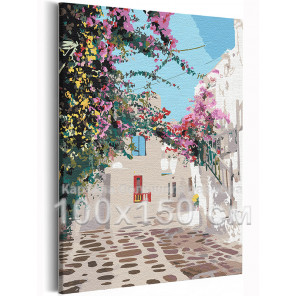  Солнечный дворик / Греция 100х150 см Раскраска картина по номерам на холсте AAAA-RS207-100x150