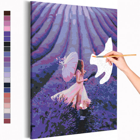  Девушка и поле лаванды / Прованс Раскраска картина по номерам на холсте с неоновой краской AAAA-RS204
