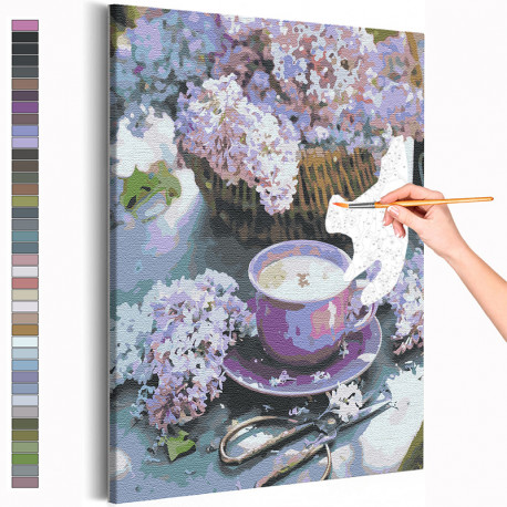  Сирень и чашка кофе / Цветы Раскраска картина по номерам на холсте AAAA-RS225