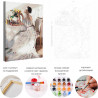 Пример картины и схема Девушка и букет цветов на столе Раскраска картина по номерам на холсте AAAA-RS210