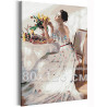  Девушка и букет цветов на столе 80х120 см Раскраска картина по номерам на холсте AAAA-RS210-80x120