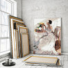 Пример в интерьере Девушка и букет цветов на столе 100х150 см Раскраска картина по номерам на холсте AAAA-RS210-100x150