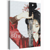  Девушка в красном кимоно и меч 80х120 см Раскраска картина по номерам на холсте AAAA-RS213-80x120