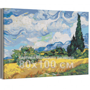 Пример в интерьере Пшеничное поле с кипарисом Винсент Ван Гог / Известные картины Раскраска картина по номерам на холсте AAAA-R
