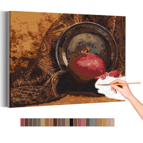 Пример картины и схема Спелый гранат / Натюрморт Раскраска картина по номерам на холсте AAAA-RS277