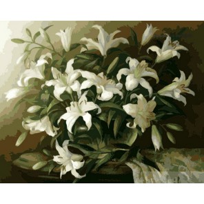 Белые лилии Раскраска (картина) по номерам акриловыми красками на холсте Menglei