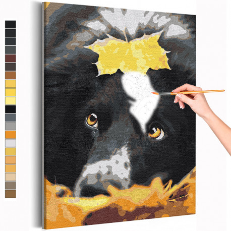 Осенний лист и собака / Прогулка / Животные Раскраска картина по номерам на холсте AAAA-RS374