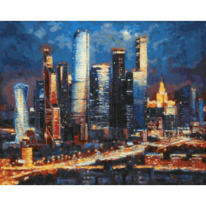  Вечерние огни Москва Сити Раскраска картина по номерам на холсте Белоснежка 485-IRC