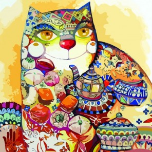 Чайный кот Раскраска по номерам акриловыми красками на холсте Color Kit