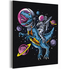  Космонавт и динозавр / Космос, планеты Раскраска картина по номерам на холсте с неоновой краской AAAA-RS408