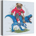 Яркий мопс на динозавре / Собаки / Животные 80х80 см Раскраска картина по номерам на холсте с неоновой краской