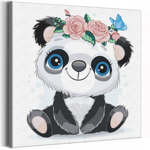  Панда с синими глазами в веночке / Животные Раскраска картина по номерам для детей на холсте AAAA-V0020